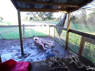 Hogtied beauties were gagged and rolling in the mud, the other day, and then they got washed