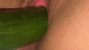 Italian MILF gets off with cucumber in her tight pussy