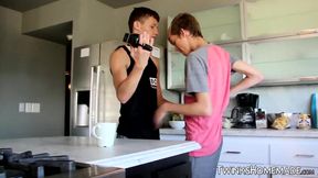 My twink best friend cums on my ass in my familys kitchen