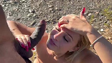 BBC Outdoor Blowjob and Cum on Face Part 2