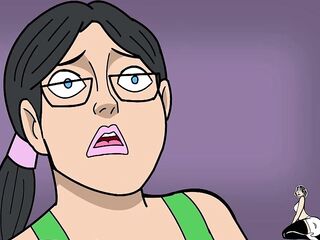 Cartoon woman with a biggest butt is about to get stuffed with a emo hard rod