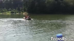 18yo and 19yo teens tease each other in outdoor lesbian swim