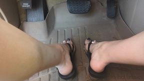 Fifi pedal pumping in dirty wedge flip flops while talking about being stuck and toying with you for enjoying watching