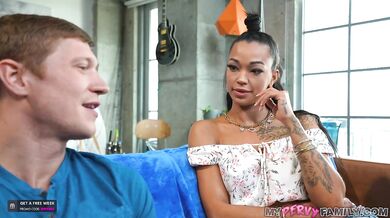 Ebony Stepmom Roughly Drills Her Spicy Ginger Stepbro While Ink Curls In Blowjob Fit