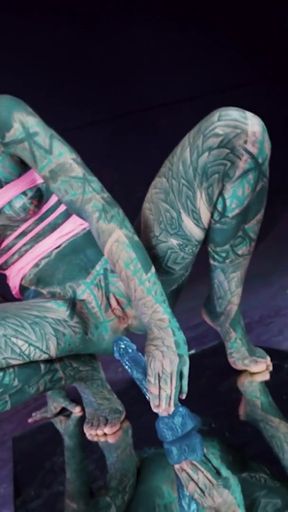 Tattooed Girl Fuck herself in the Mirror with Toys ANAL Play   Clip 1