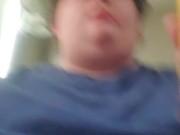 Fat male testing throat with banana