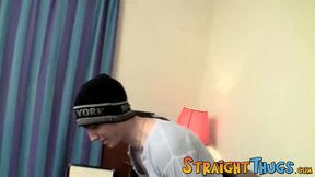Tattooed straight jock stroking his hard cock for you