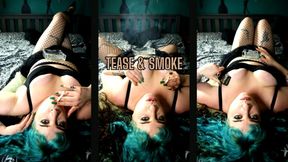 Goddess Kinx's Smoky Tit Worship: Reclined Seduction with Exposed Cleavage & Hazy Clouds