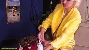 Blonde babe gets fisted and strapon fucked by a pregnant girl