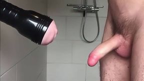 Skinny Guy Uses a Fleshlight in the Shower and Cums Inside