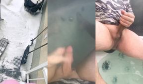 Giant Load Dumped While Jerking Off in Freezing Cold Hot Tub Then Gobbled Up By Bearded Daddy
