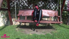 Hot tight latex masturbate in the garden