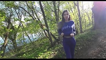 Busty MILF sucks and rides a huge cock in the woods