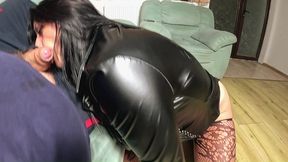 waking him up in leather. no bra tease, blowjob and cum play on my outfit prev