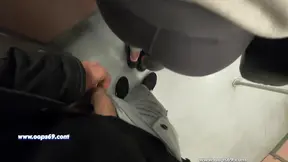 Mature milf rubs dick on stranger's ass before getting a surprise handjob