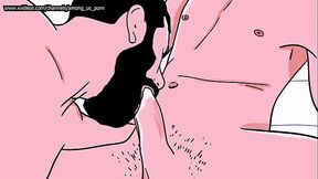 Very masculine bearded man sucks a well-hung skinny man'_s dick