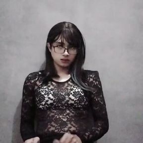 Sexy Crossdresser femboy glasses with long hair