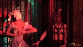 Two Mischievous Creatures Escape and Have Fun with a Brunette in Elegant Stockings