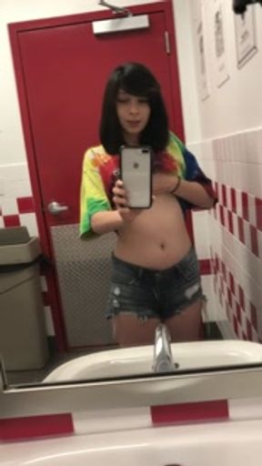Playing in a fast food restaurant bathroom. I almost got caught