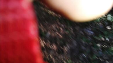 Mature BBW sub slut worships Daddy's anal fuck toy outdoors