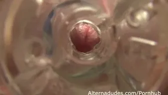 Shaggy Uncut Hunk Fucks Fleshjack Toy in Office Showing Balls