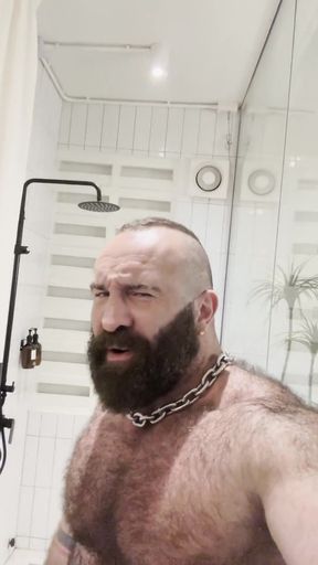 Verbal Muscle Bear Jerks His Big Cock with Cock Ring &amp; Heavy Balls