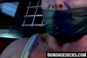 Hunk with bound blue balls moans in pleasure and pain