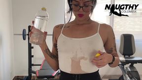 delicious exercise routine with beautiful hot girl