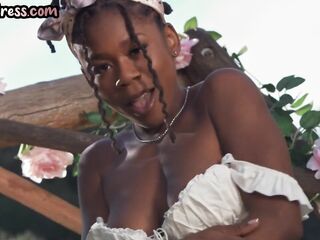 SEXUAL mother I'd like to fuck - Breasty Black chick in high heel boots fingering vagina outdoor