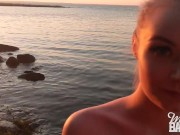 Huge facial by the sea at sunrise