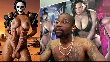 Mad Max Double Transgender Cock Babe Jerks Off And Cums From Both Of Her Hard Trans Cocks, AI Generated