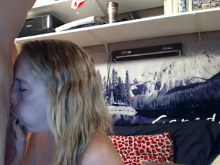 Blond haired slutty ordinary looking blond head sucked her man on webcam