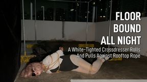 Crossdresser Floor Struggle In White Tights And A Black Leotard
