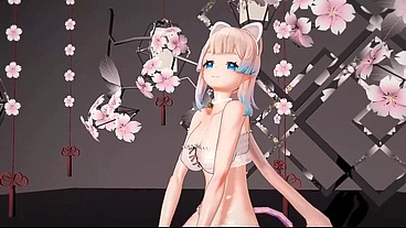 Genshin Impact Kokomi Hentai Undress Dance Catgirl MMD 3D Blue Eyes