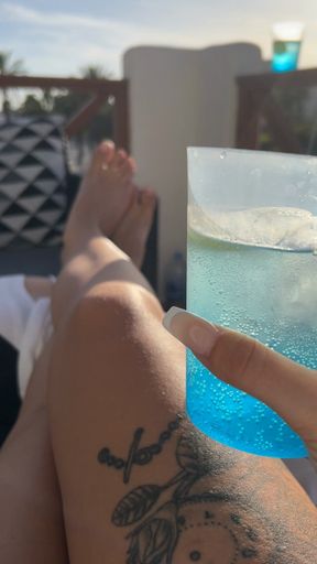 Goddess K Drinking Cocktail With Her Human Footstool