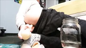 Twink Gives Himself an Enema in Chastity Cage