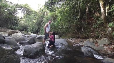 Public cowgirl deep throat creampie cumshot outdoors
