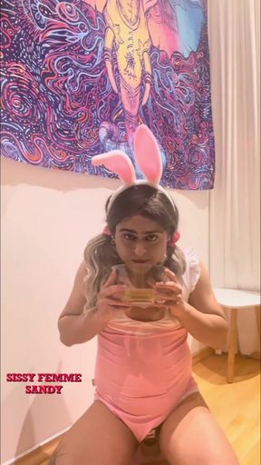 Chastity Sissy: Peeing in Bowl &amp; Swallowing (bunny Outfit)