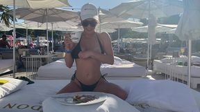 drink coffee and show my boobs in public swim pool