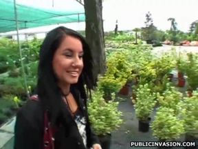 Feel Renata's daring brunette charm in a sensual anal garden