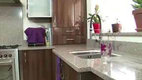 Tattooed Kimmie Fox gets sprayed on her big boobs by hubby Ricky