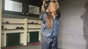 Marie Mueller bound and gagged in shiny nylon Rainwear