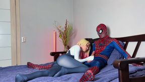 Gwen Stacy rides on Spider-Man's dick