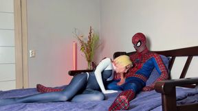 Gwen Stacy rides on Spider-Man's dick