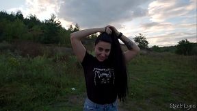 Black Lynn Ties Her Long Black Hair into a Ponytail to show me how she Sucks Cock