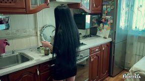 Stepson Creampie in Stepmom. Morning Cheating on the Kitchen.