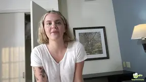 Creampied girl rides cock doggy style on a pole