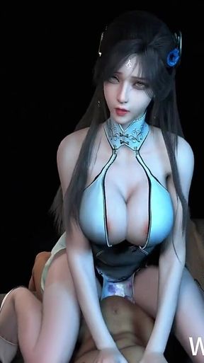 3D Big Boob Slut Asian Whore with Sexy Dress Got Fucked