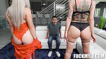 Busty masseuses give deepthroat blowjobs and hardcore fucking