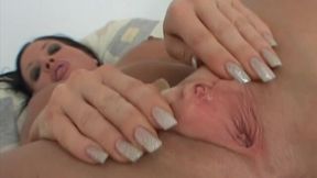 Good girlfriend Joanne plays with her shaved pussy using a dildo